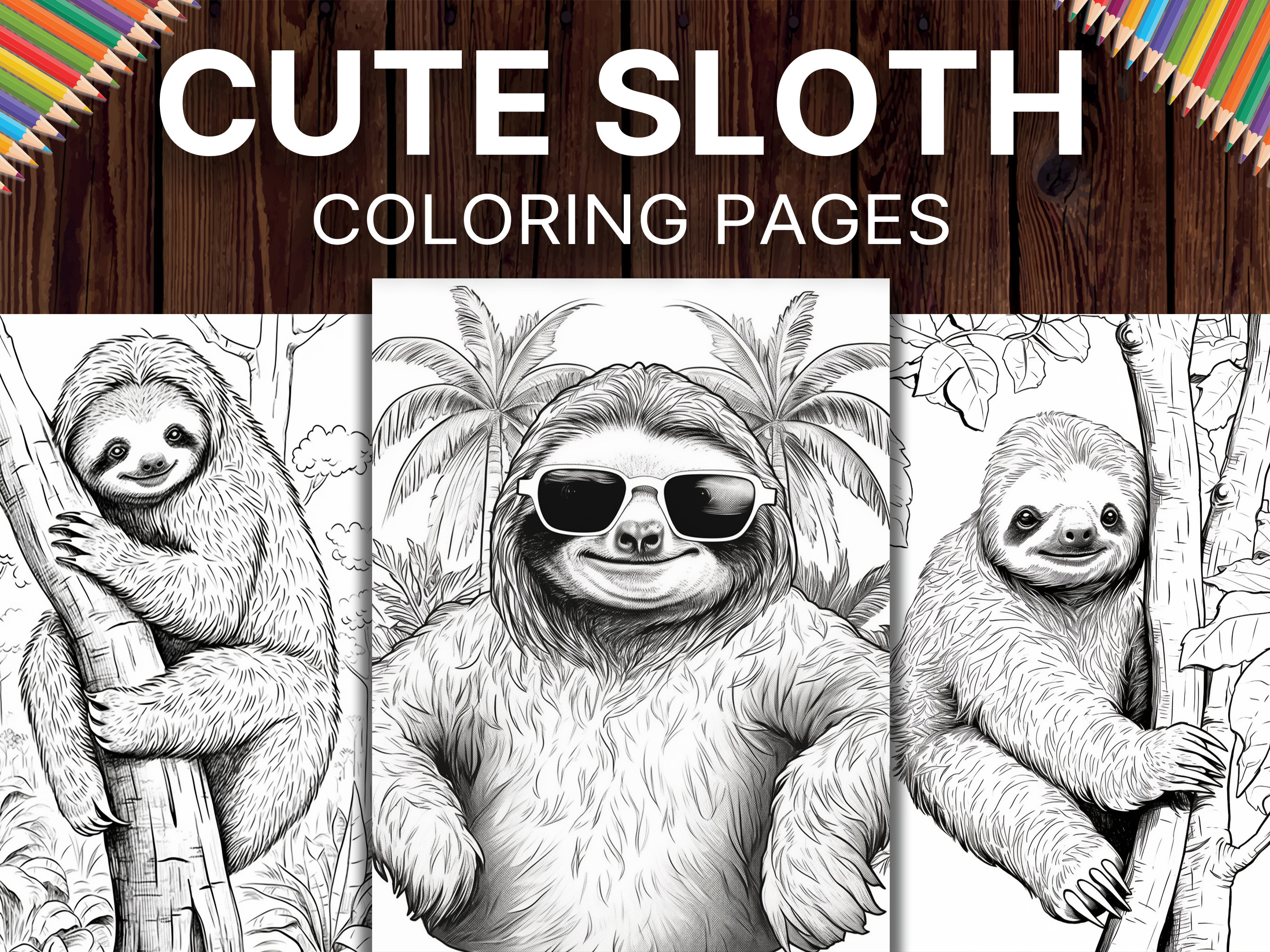 Cute sloths coloring pages for adults animal coloring book for stress relief relaxation sloth coloring sheets sloth printables