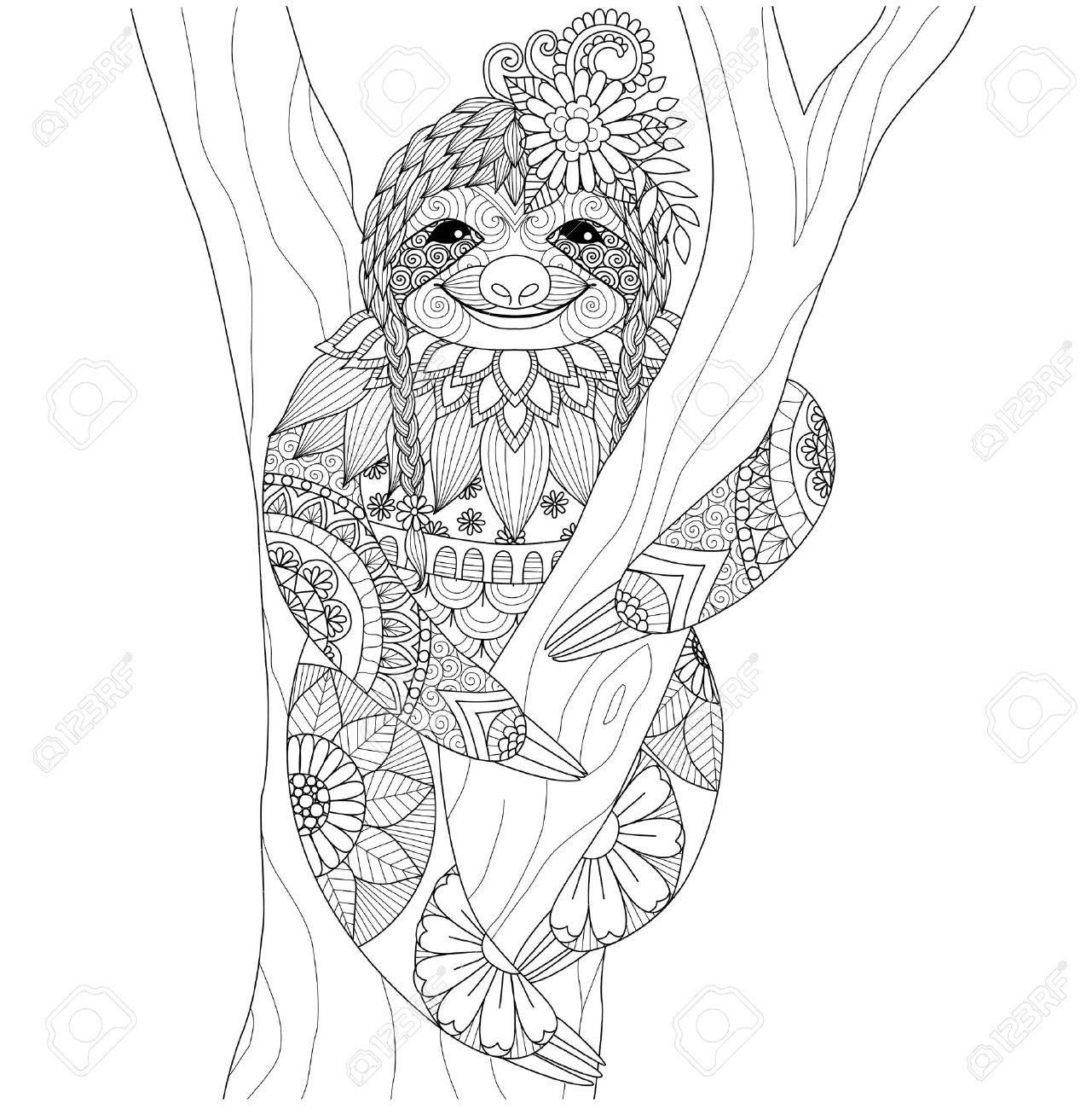 Sloth for coloring book for adult royalty free svg cliparts vectors and stock illustration image