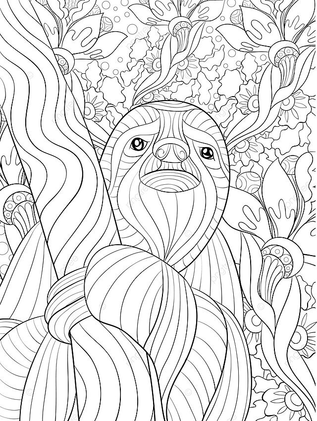 A relaxing coloring page featuring an adorable sloth enjoying brunch vector drawing curves graphic png and vector with transparent background for free download