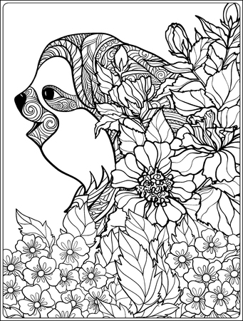 Coloring page with lovely sloth in forest coloring book for adult and older children vector illustration outline drawing royalty free svg cliparts vectors and stock illustration image