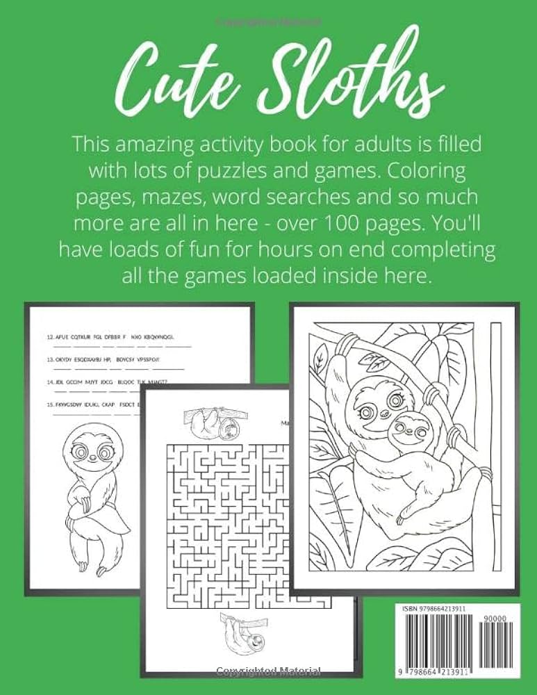 Sloth activity book for adults plus mazes coloring pages word search more puzzles games sloth designs adult coloring book with funny animal activities for women and men press