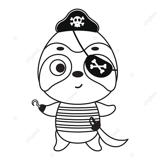 Educational piratethemed coloring page for preschoolers featuring a sloth vector girl black game png and vector with transparent background for free download