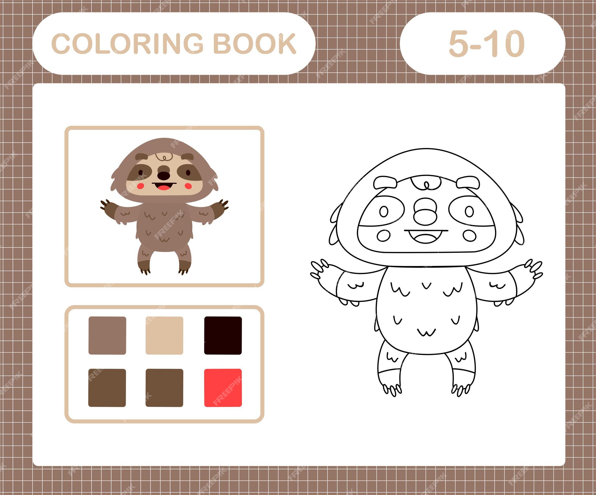 Premium vector coloring pages of cute sloth education game for kids age and year old