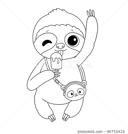 Sloth with ice cream panda bag coloring page