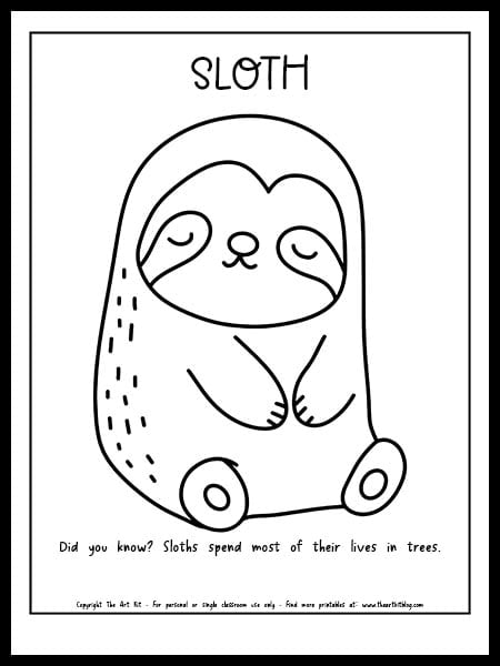 Free printable baby sloth coloring page â the art kit