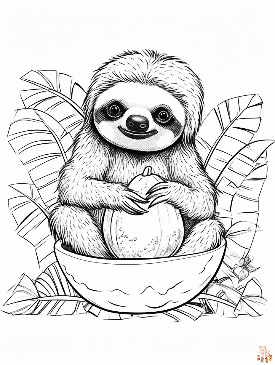 Slow sloth coloring pages for kids