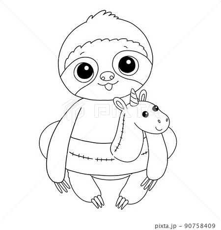 Baby sloth with unicorn rubber ring coloring page