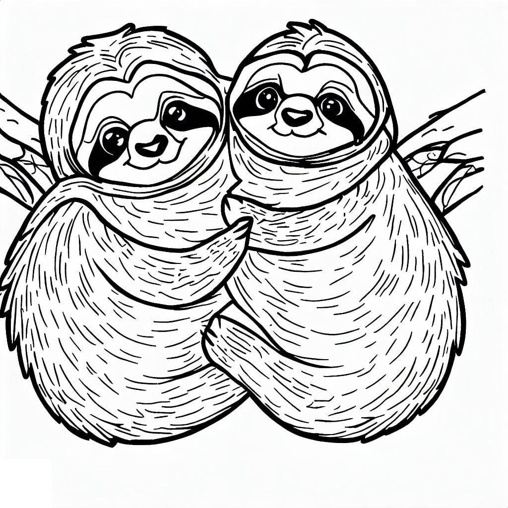 Cute sloths coloring page