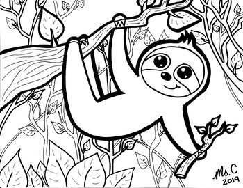 Sloth animal coloring sheet by art with ms c tpt