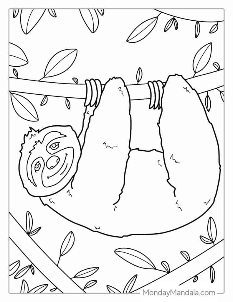 Sloth coloring pages free pdf printables