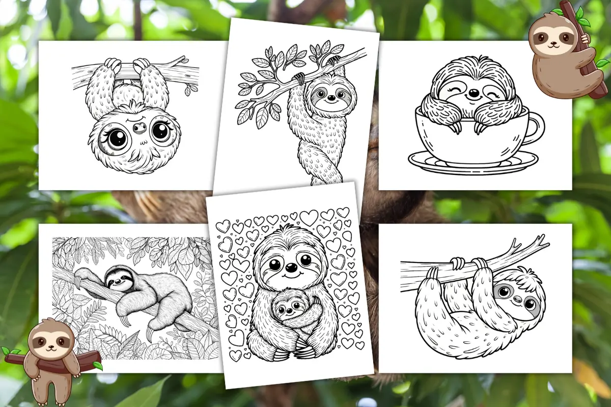 Free sloth coloring pages for kids