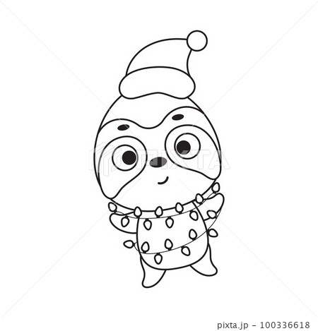 Coloring page cute christmas sloth with