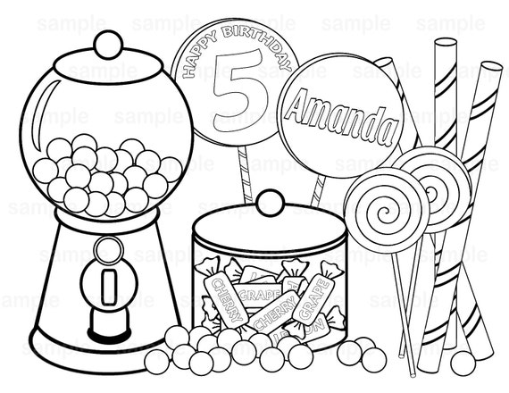 Personalized sweet shoppe candy coloring page birthday party favor colouring activity sheet personalized printable template