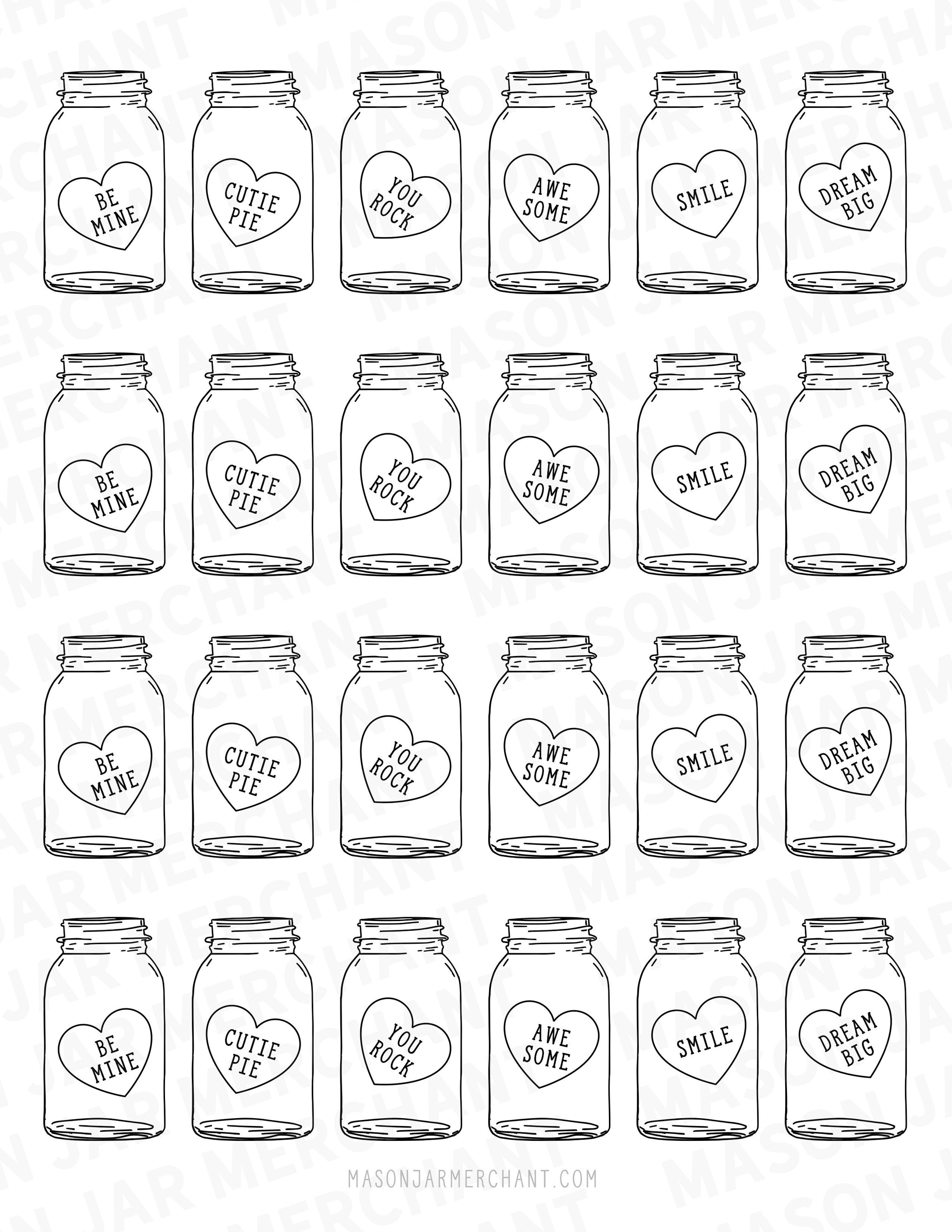 Printable valentine mason jars small candy hearts