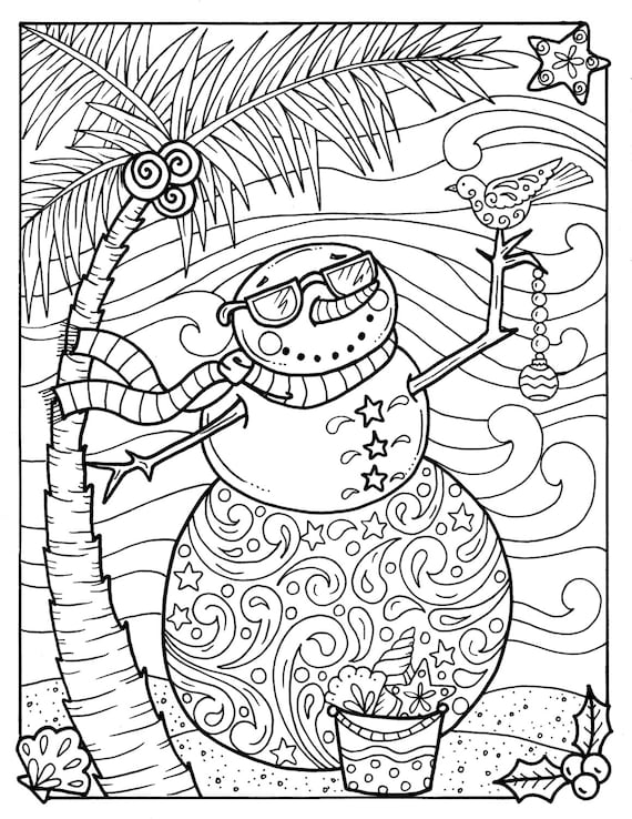 Tropical snowman coloring page adult coloring beach holidays coloring books