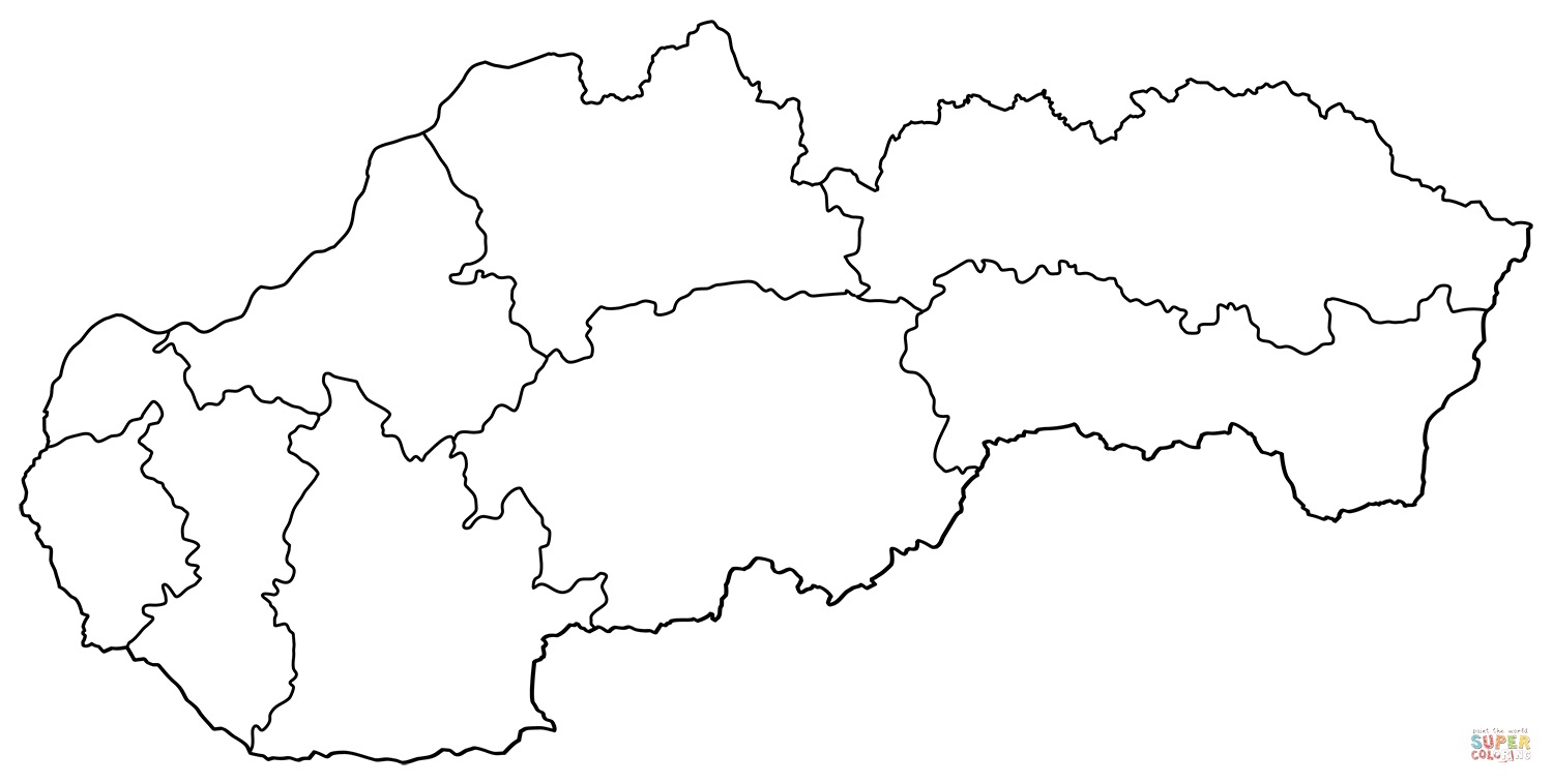 Outline map of slovakia with regions coloring page free printable coloring pages