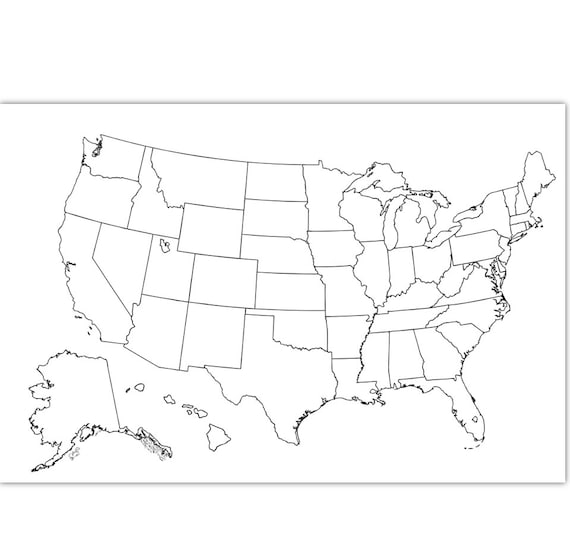 Coloring map usa coloring page usa outline plain no labels blank map x inches and x cm instant download map