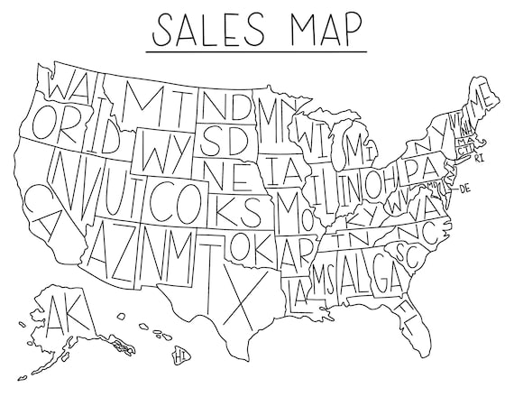 United states sales map coloring page to color in procreate printable map track your sales sales tracker color in us states