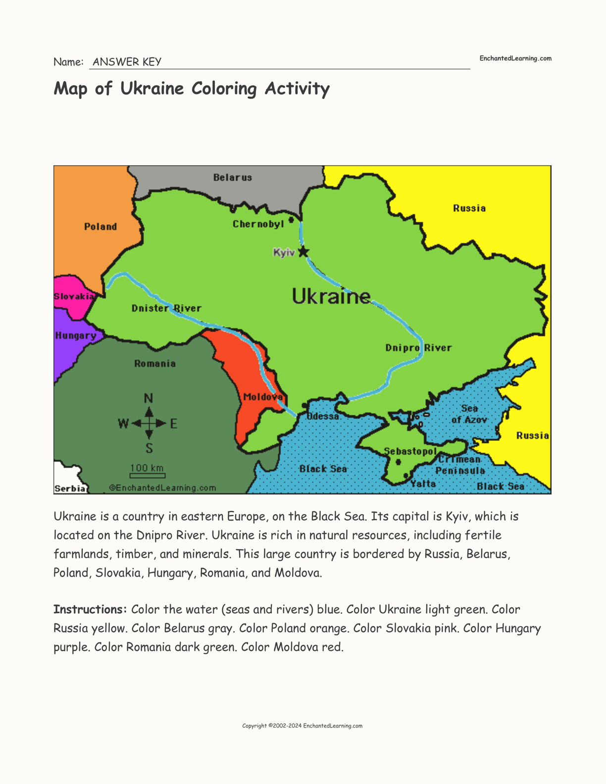 Map of ukraine coloring activity