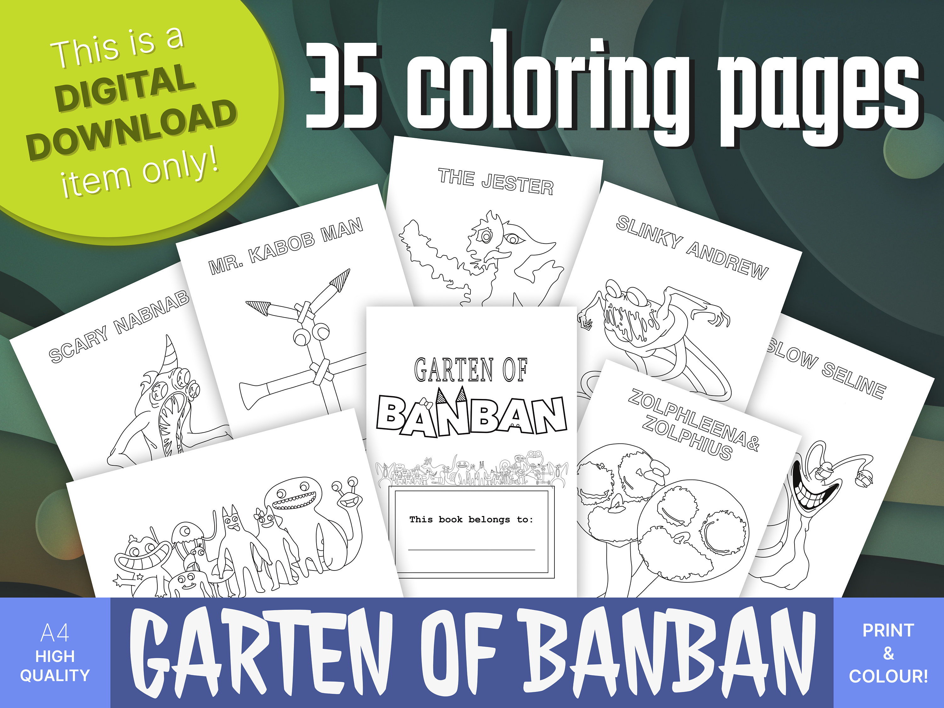 Garten of banban characters coloring book pages pdf digital download instantly print banbans kindergarten the banban and friends gang