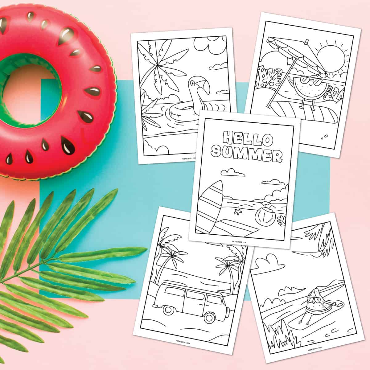 Pool party printables and coloring sheets