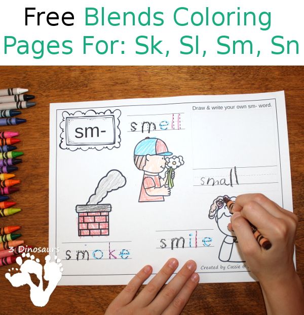 Free blends coloring pages sk sl sm sn writing activities word study activities teaching preschool