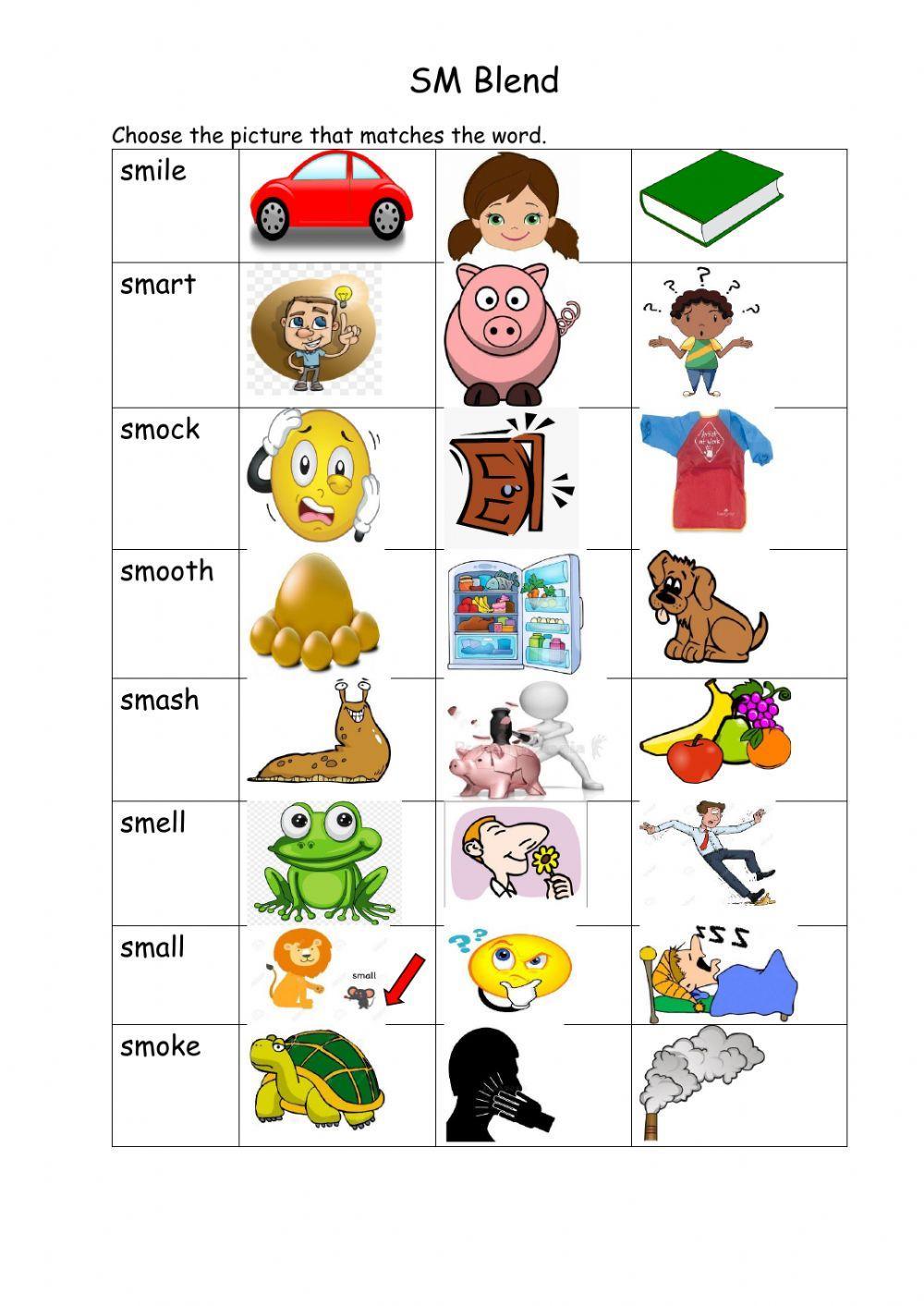 Sm blend words worksheet live worksheets