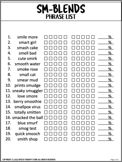 Free sm blends speech therapy words