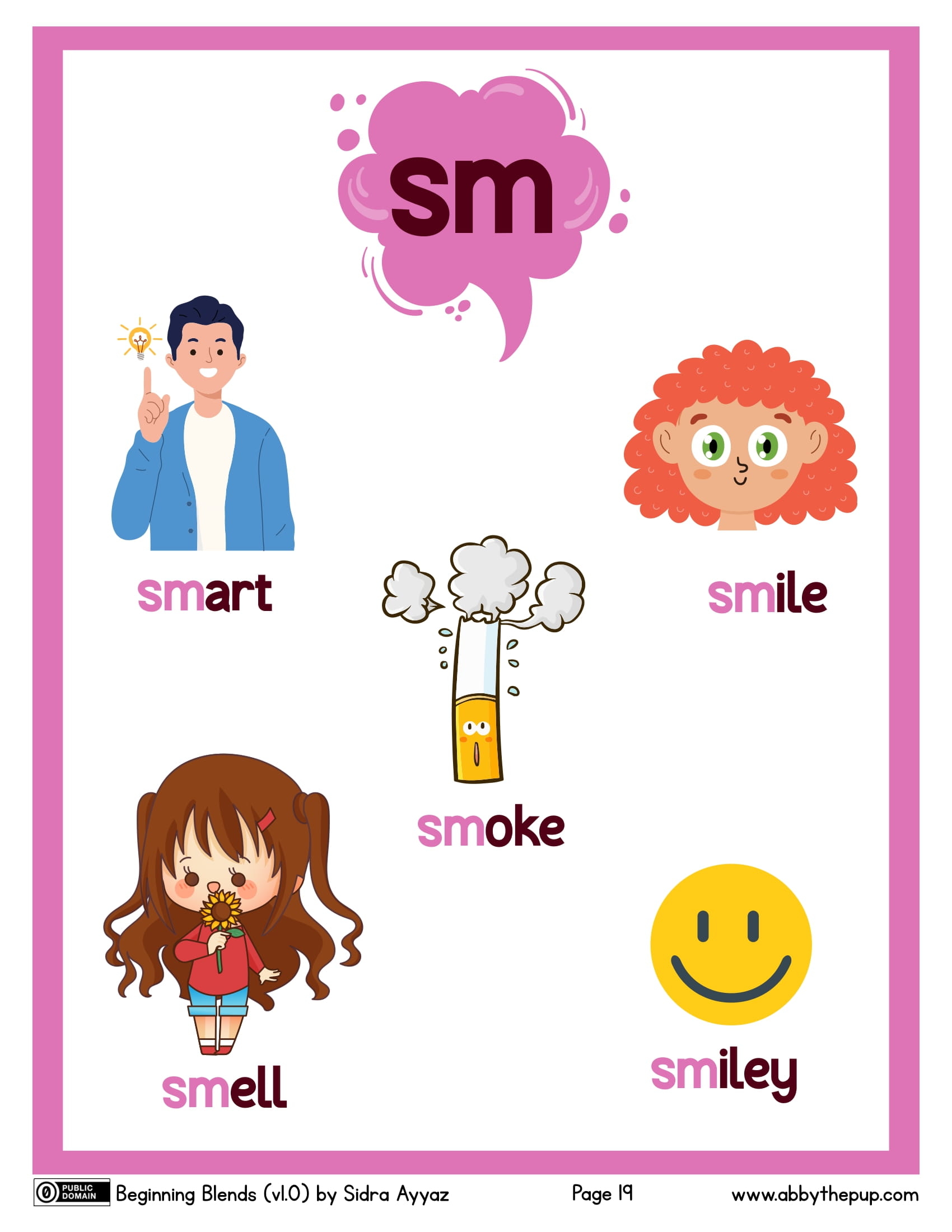 Beginning blend sm flashcard free printable papercraft templates