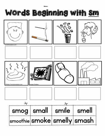 Cut n paste sm blends worksheets