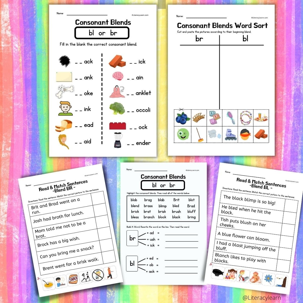 Bl and br blends worksheets activities free