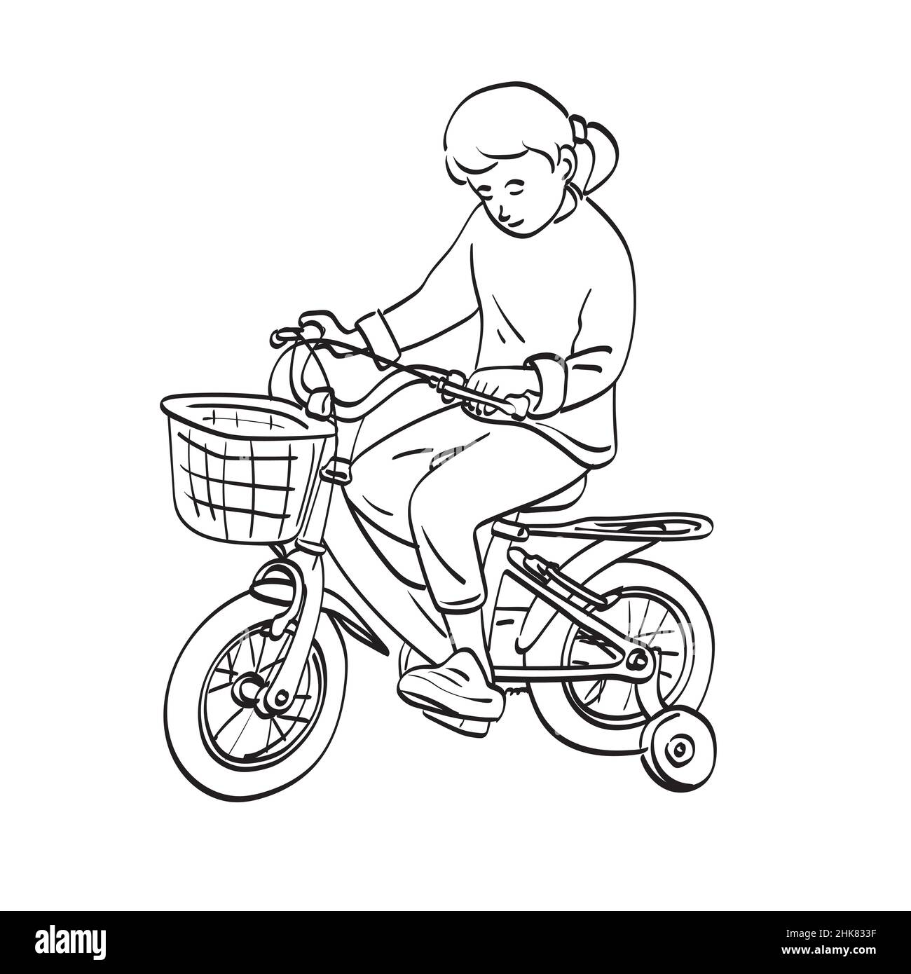 Little girl learning to ride bicycle stock vector images