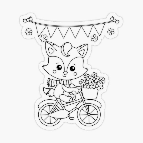 Kids birthday cycling coloring page template sticker by kalli