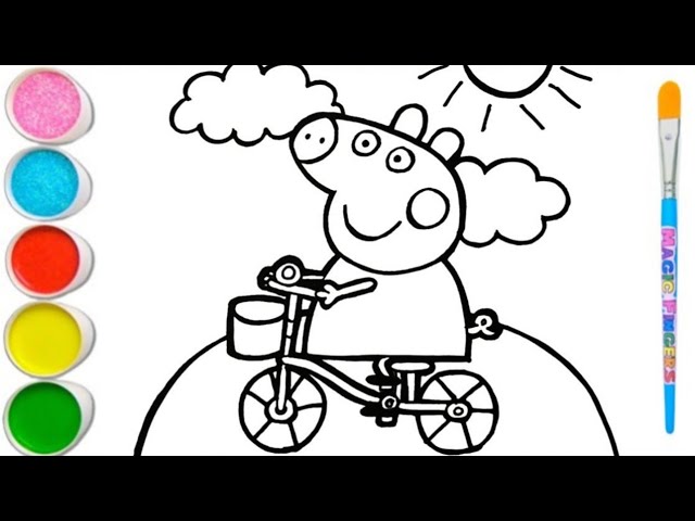 Drawing and coloring peppa pig with bicycle ðð