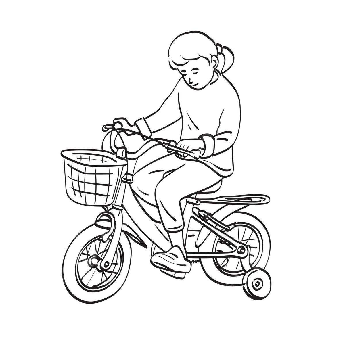 Little girl learning to ride bike handdrawn vector vector kid childhood line art png and vector with transparent background for free download