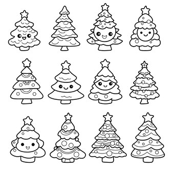 Christmas tree coloring page vectors illustrations for free download