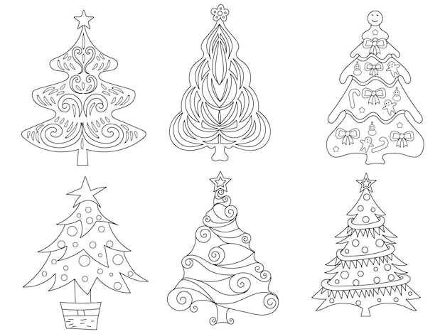 Premium vector christmas tree black and white vector illustration for coloring book