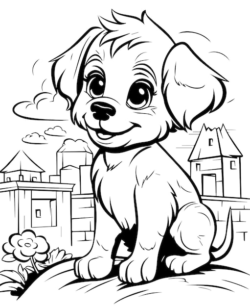 Premium vector little cute basic easy dog coloring page