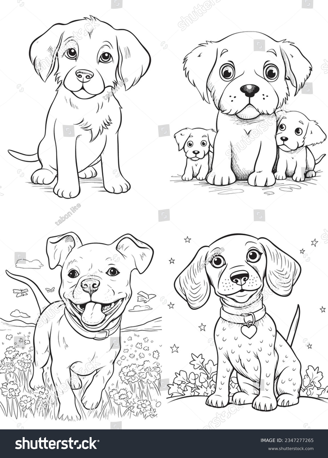 Thousand cartoon dog coloring page illustration isolated image graphics royalty