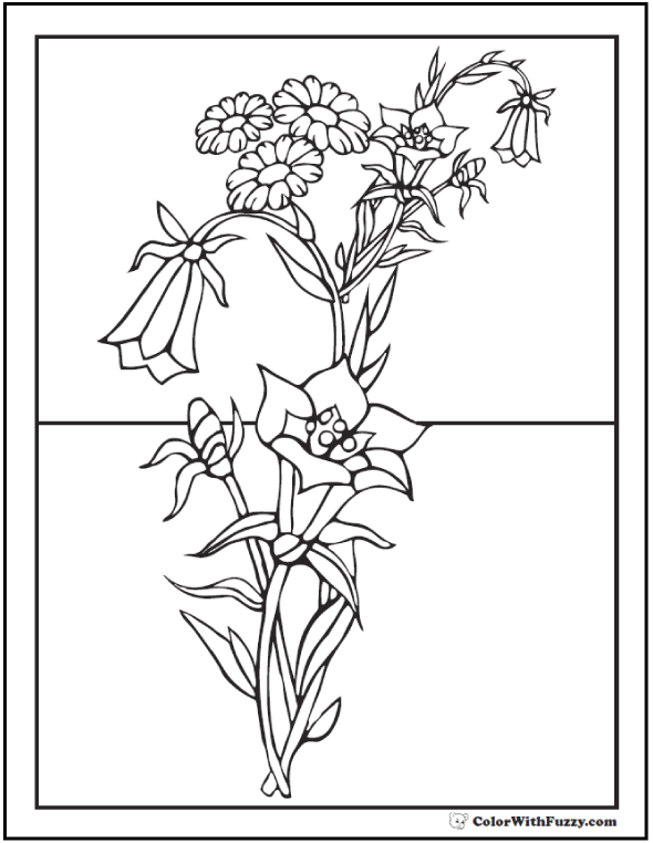 Flower coloring pages â tulips roses lilies daisies bouquets