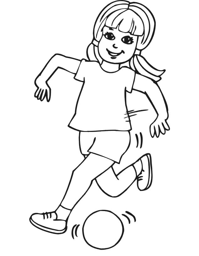 Little girl is playing football coloring page