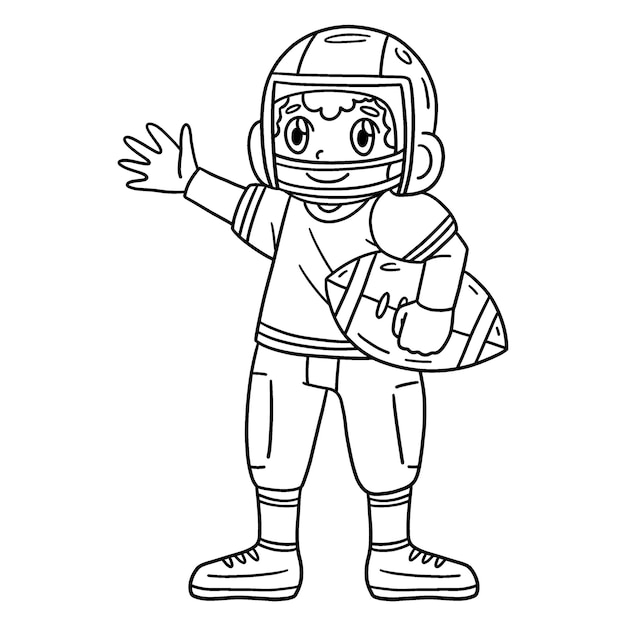 Premium vector a cute and funny coloring page of an american football player provides hours of coloring fun for children to color this page is very easy suitable for little kids