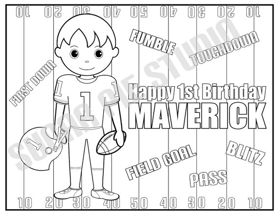 Personalized football coloring page birthday party favor colouring activity sheet personalized printable template