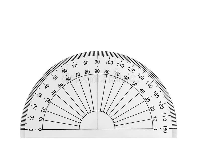 Transparent plastic protractor stock image