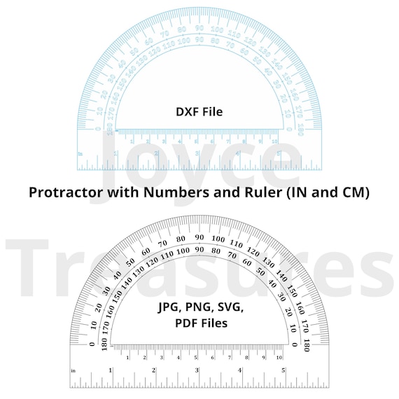 Protractor accurate with inch and cm ruler dxf jpg png svg and pdf files accurate with numbers instant download