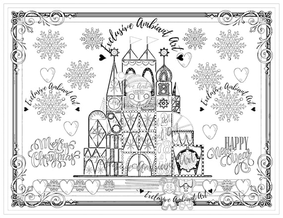 Its a small world facade holiday gingerbread house christmas coloring page w mickey minnie mouse gingers for kids large digi stamp diy download now