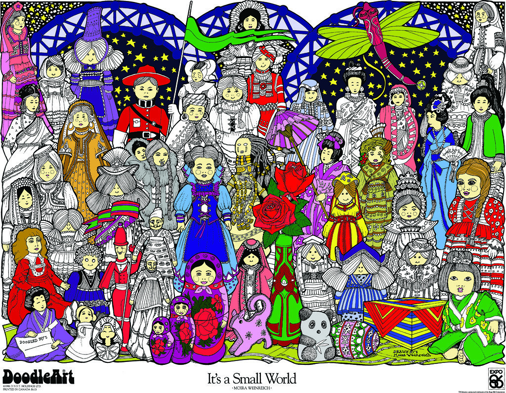 Doodle art its a small world coloring page poster