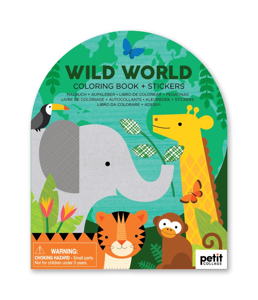 Coloring book with stickers wild world