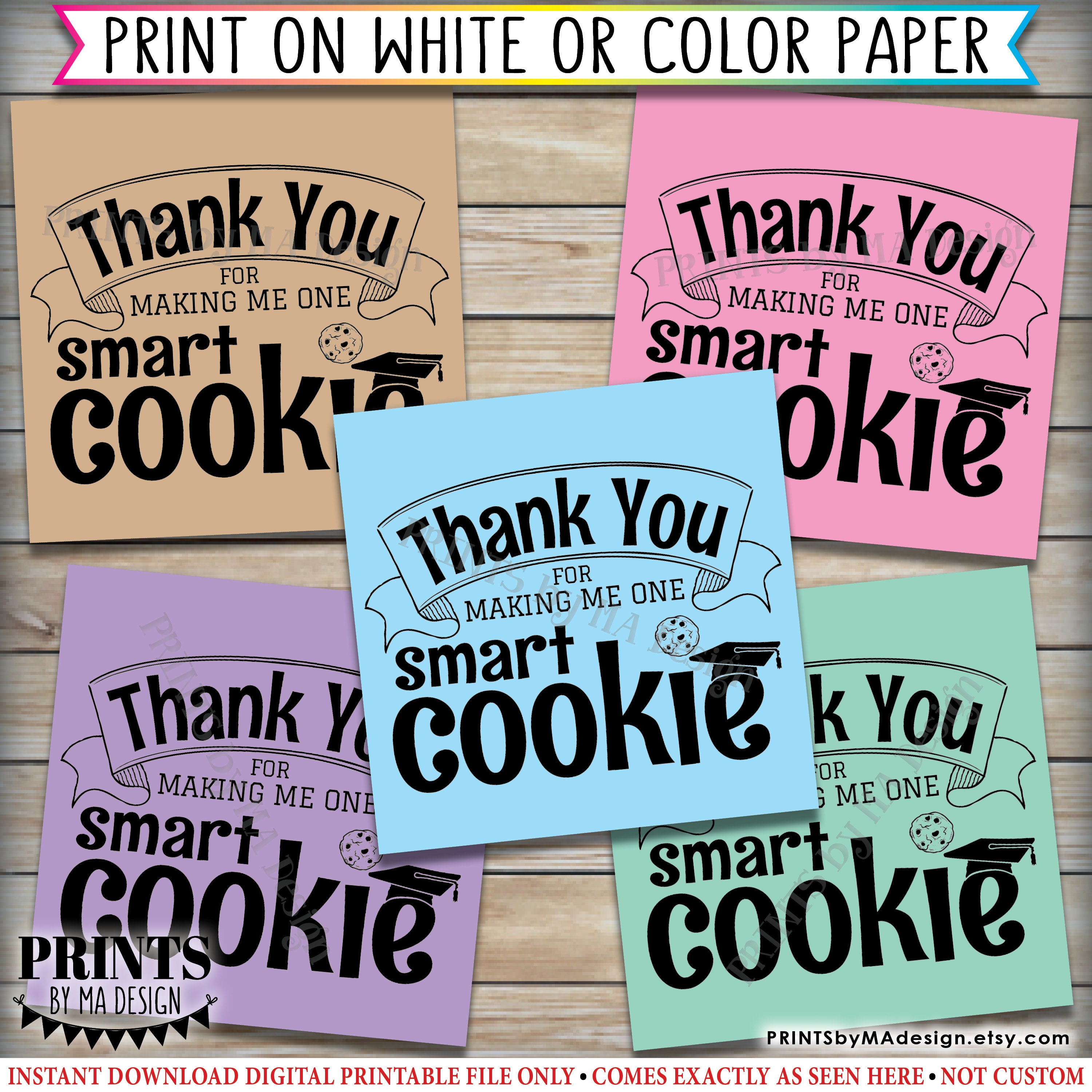 Thank you for making me one smart cookie cards or tags graduation party favors x squares on printable x sheet digital file