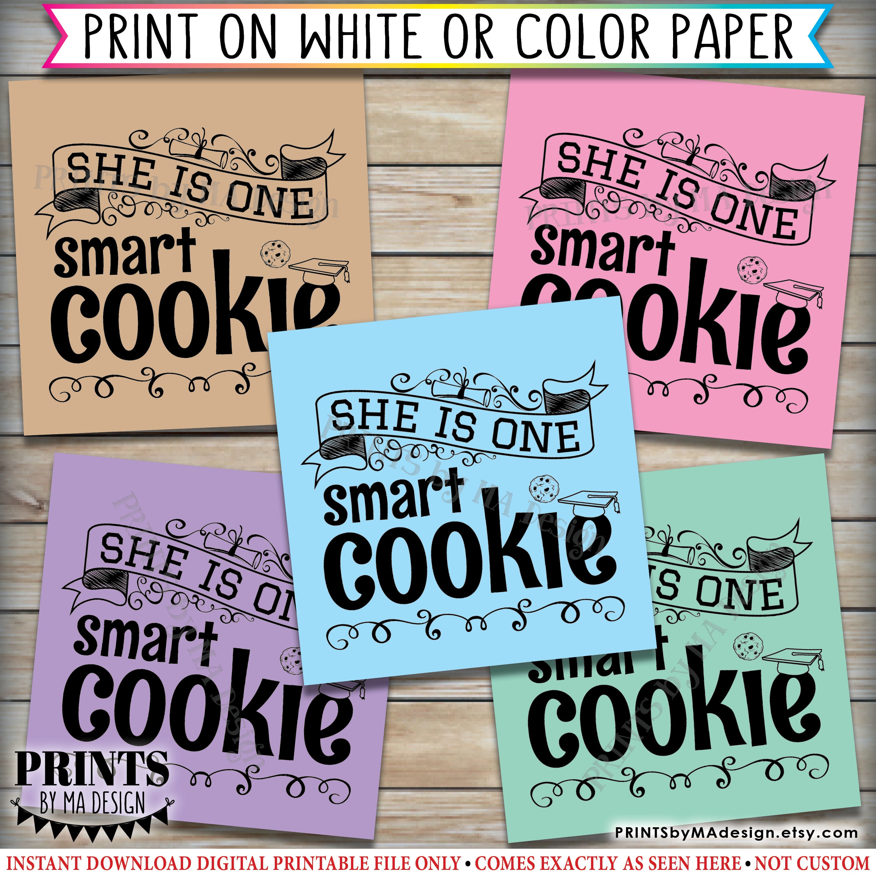 She is one smart cookie cards or tags girl graduation party favors x squares on printable x sheet digital printable file